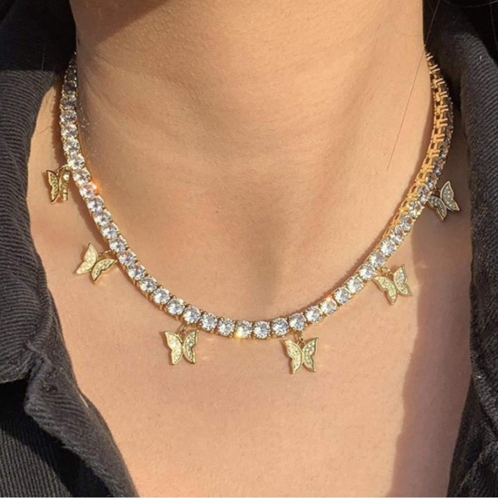 Elegant Gold Butterfly Necklace, tennis butterfly choker 16inch